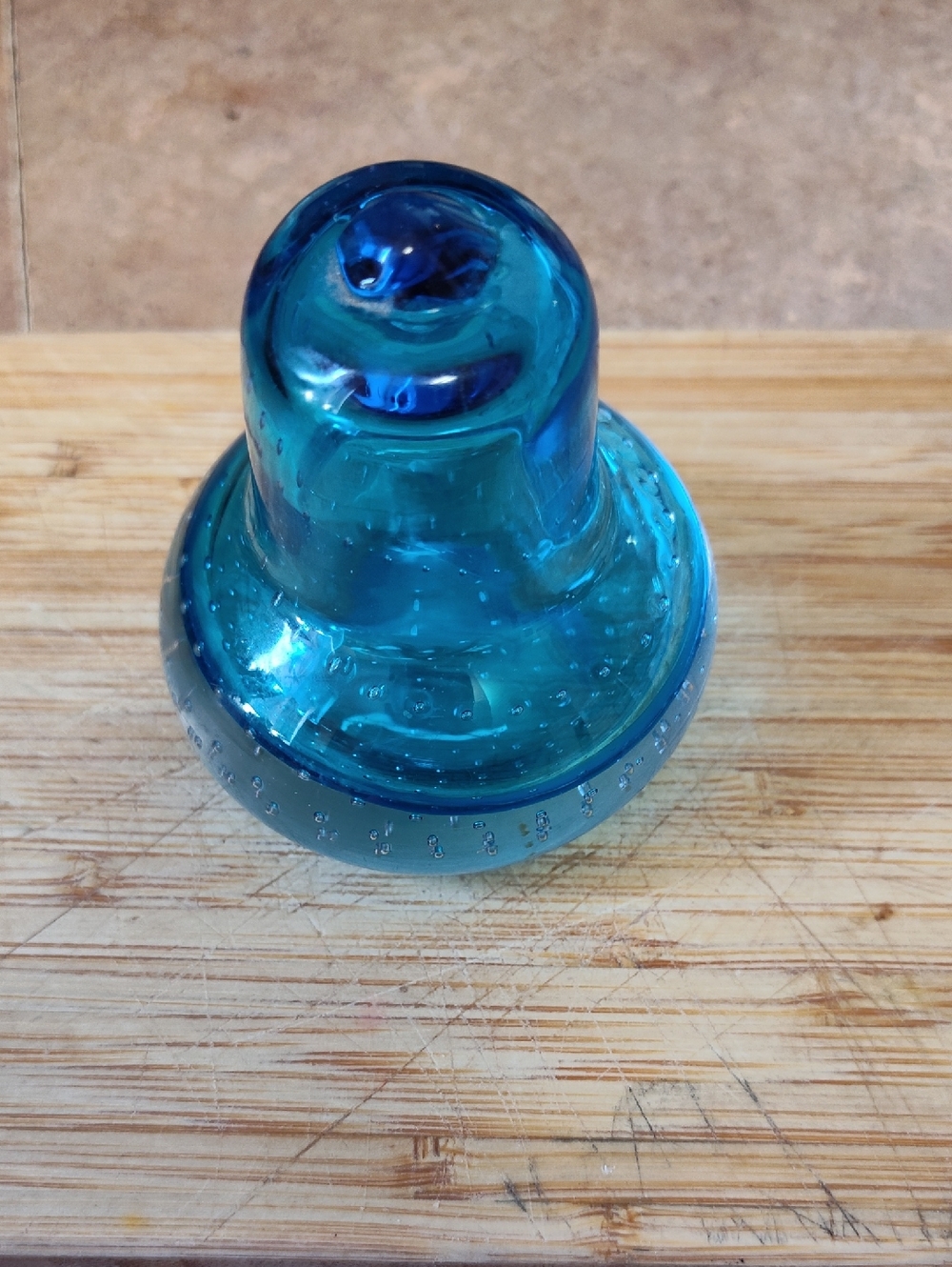 Vintage Kreiss Blue Art Glass Pear Bell Paperweight, 2 3/4" High, 2 1/2" Widest